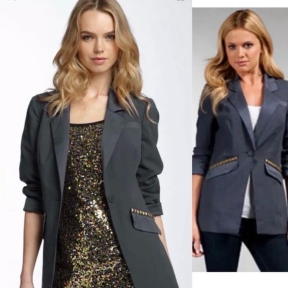 Free People Charcoal Gray Blazer with Studded Trim